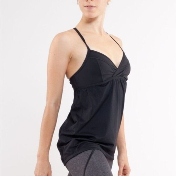 Lululemon Black Rehearsal Balletcore Faux Wrap Bust Baby Doll Y2K Tank Size 8 - Picture 3 of 12